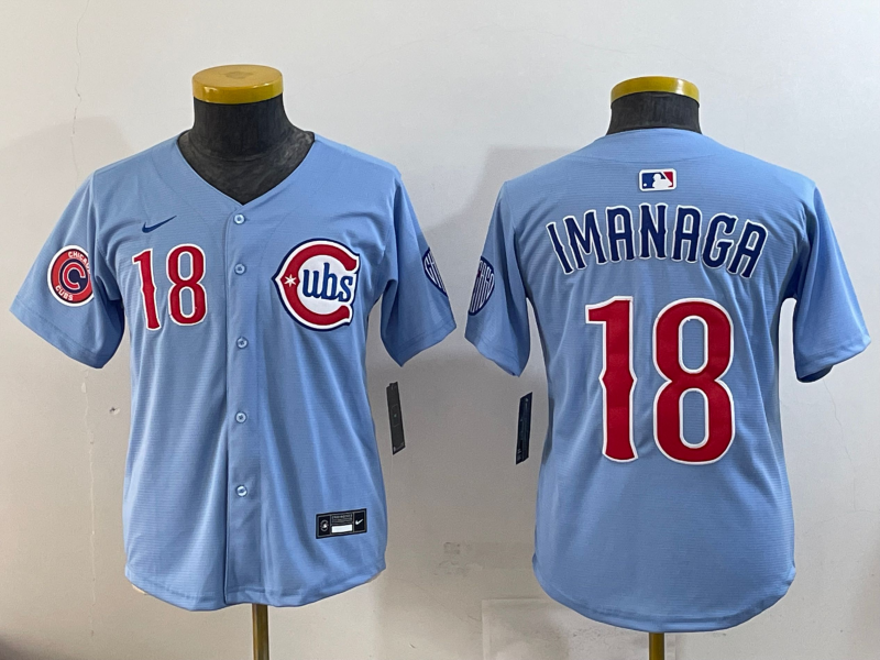 Youth 2025 MLB Chicago Cubs 18 Imanaga blue jersey